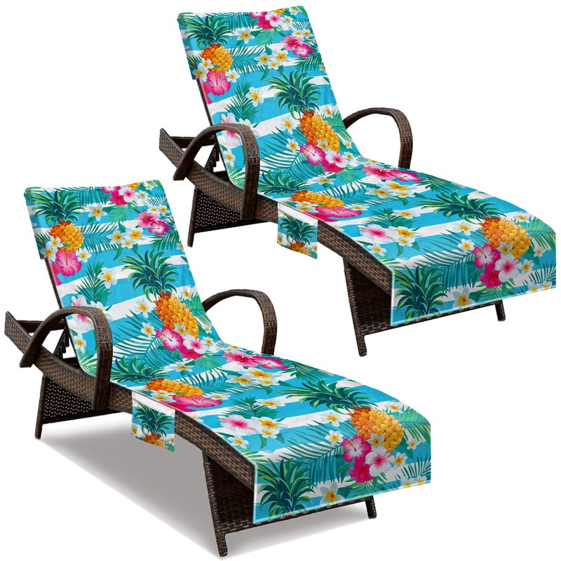 NISDOING Lounge Chair Towel Cover  Beach Chair Cover (Pack of 2)  Pool Lounge Chair Covers for Outdoor Garden  Beach Sun Lounger Hotel Pool Large Size and No Sliding  85"" X 30""  Pineapple - Image 1